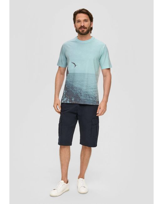 S.oliver Kurzarmshirt T-Shirt aus Baumwollmix mit Fotoprint Artwork in Blue für Herren
