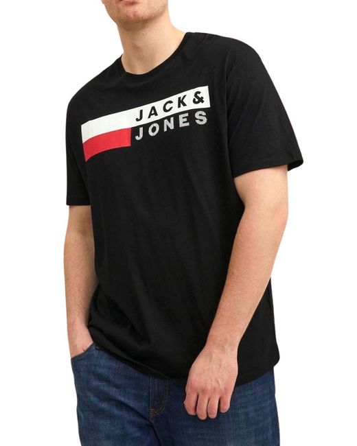 Jack & Jones Print- Big Size Übergrößen T-Shirt in Black für Herren