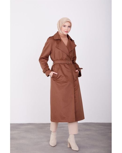 Armine Brown Langmantel Armine klassischer Trenchcoat mit offenem Kragen – moderne und elegant