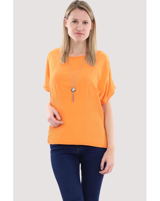 malito more than fashion Orange Schlupfbluse 1144 Bluse mit Halskette
