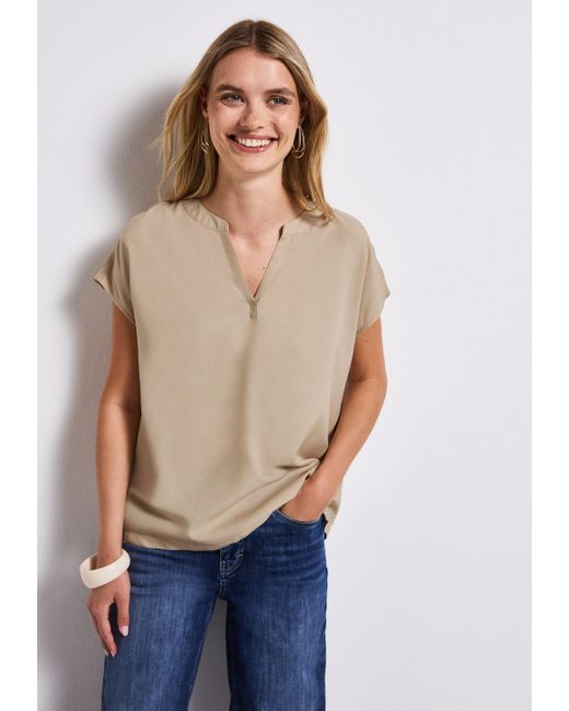 Street One Blue Kurzarmbluse Split Neck