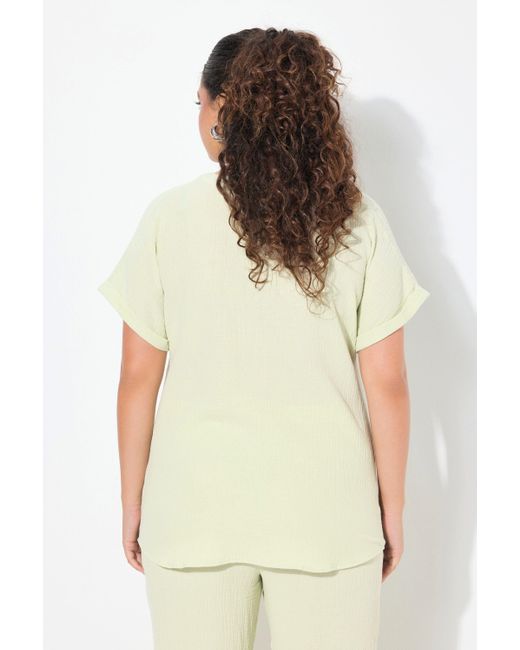 Ulla Popken Green Druckbluse Musselin-Bluse Oversized Tunika-Ausschnitt Halbarm