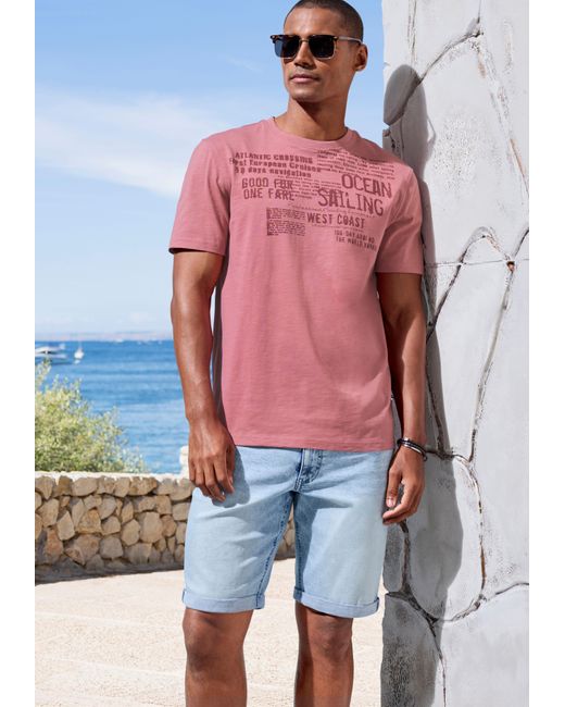 John Devin Shirt Regular-Fit, aus Slub-Qualität, mit Print in Pink für Herren