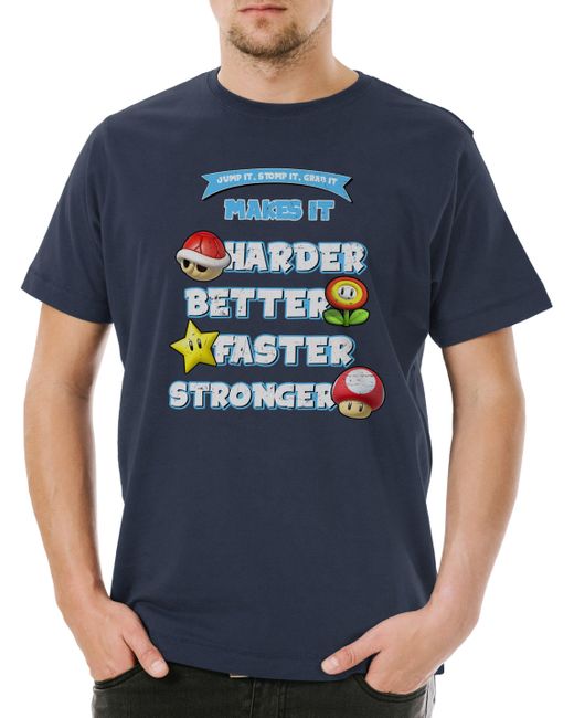 Urban Backwoods Print- Jump Stomp Grab It T-Shirt Super Better Gamer Nerd Geek in Blue für Herren