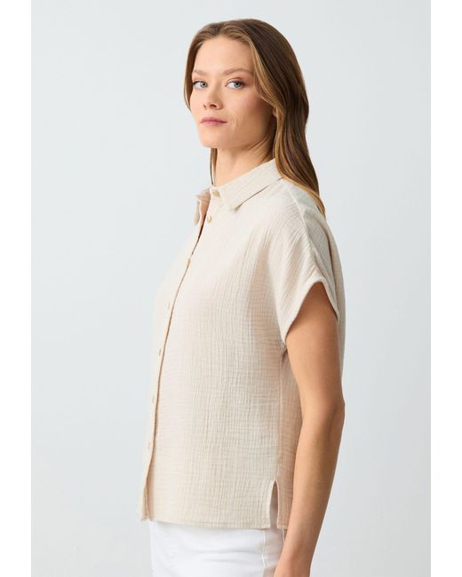 Jimmy Key White Shirtbluse Regular Fit Overhemdkraag Beige Overhemd