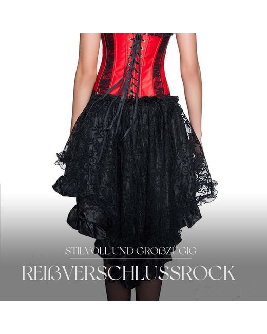 Refttenw Black A-Linien- Gothik Minirock mit Spitzenrand,Rock im Vintage-Stil