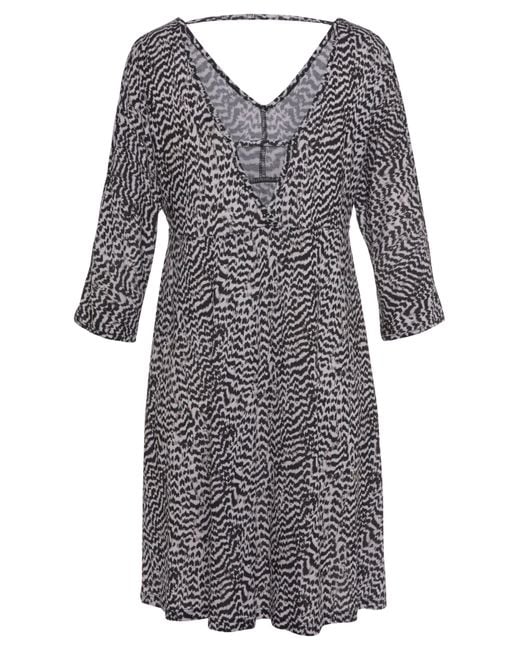 vivance active Gray Jerseykleid mit Animalprint und V-Ausschnitt, 3/4-Ärmel, Sommerkleid, Strandkleid