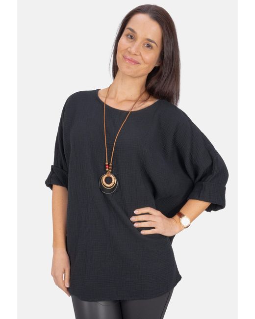 Seasons of April Black Klassische VALENTINA OVERSIZED Musselin Bluse aus 100% Baumwolle mit Kette
