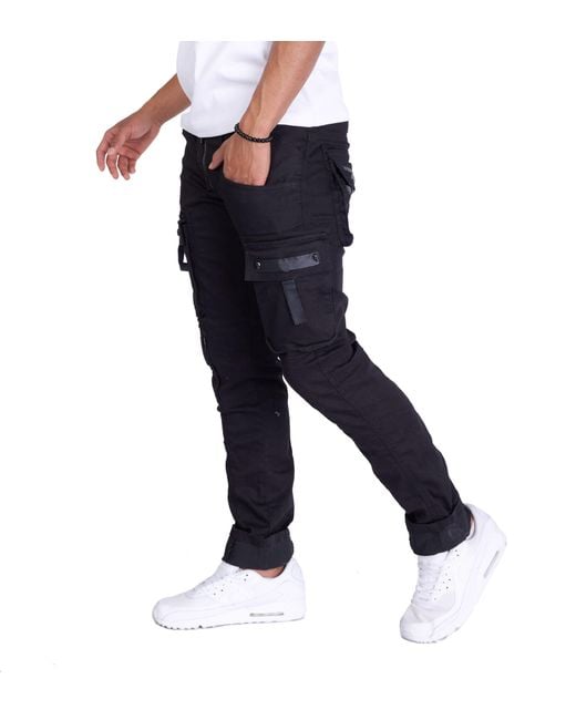 KINGZ Rebelische Designer Cargojeans Schwarz M in Blue für Herren