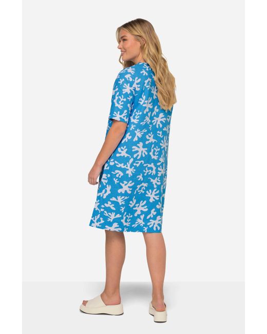 Laurasøn Blue Jerseykleid Leinenmix-Kleid A-Line V-Ausschnitt Halbarm