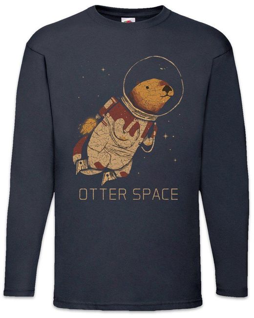 Urban Backwoods Langarmshirt Otter Space Langarm T-Shirt Wildlife lontra nutria Geek in Blue für Herren