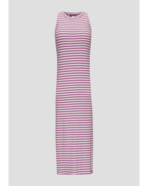 QS Pink Minikleid Geschlitztes Rippkleid mit Rundhalsausschnitt