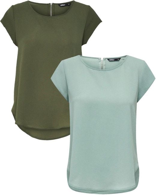 ONLY Green Shirtbluse (2er Pack) Basic Shirt mit gekreppten Muster im Doppelpack
