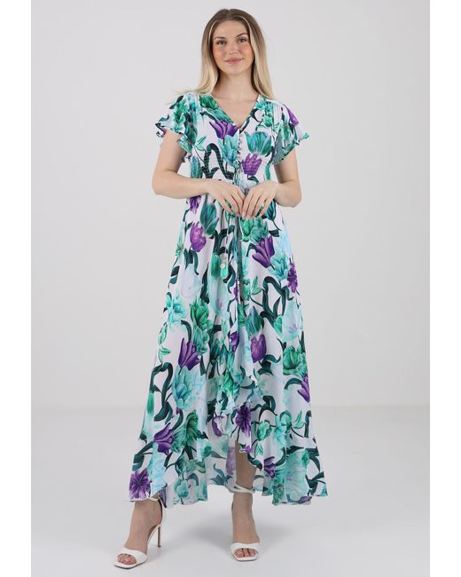 YC Fashion & Style Blue Sommerkleid Purple Petal Maxikleid– Für stilvolle Anlässe Alloverdruck