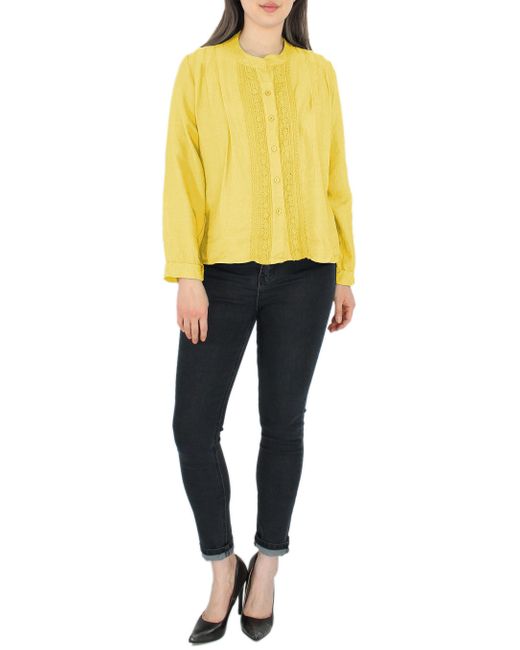 dy_mode Yellow Langarmbluse bluse – Stilvolle Tunika mit Spitzenbesatz Unifarben in Unifarbe