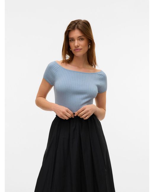 Vero Moda Blue Stricktop VMPOPPY SS OFF SHOULDER TOP VMA NOOS