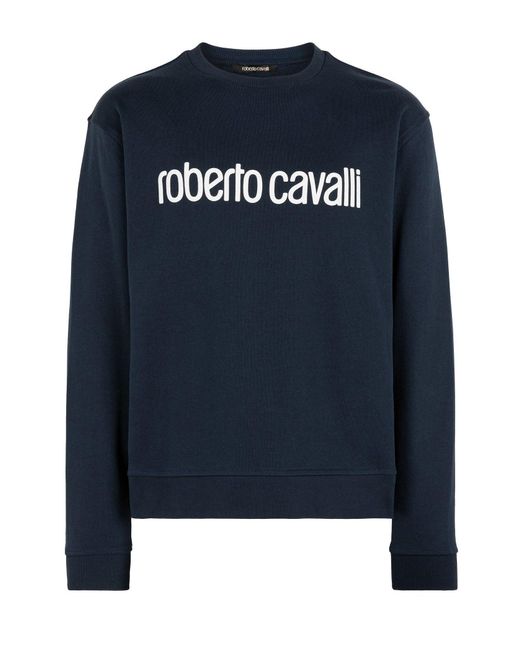 Roberto Cavalli Sweatshirt Kurz geschnittener Logo Pullover in Blue für Herren