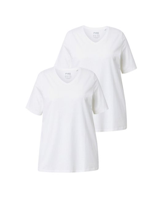 Ulla Popken White T-Shirt 2er-Pack V-Ausschnitt Halbarm Biobaumwolle