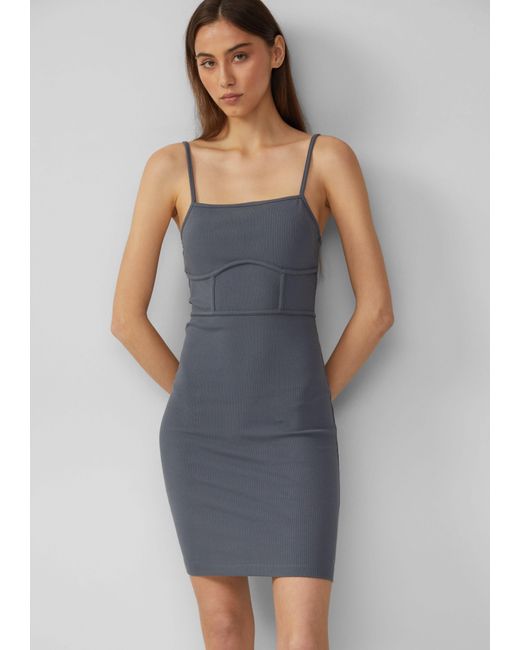 QS Blue Minikleid Elastisches Spaghettiträger-Kleid mit Nahtdetails, x Vanessa Mai