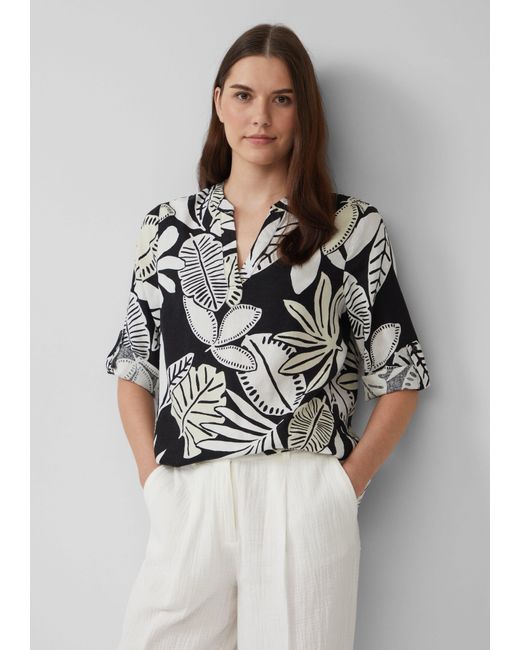 S.oliver Black Langarmbluse Bluse aus Leinenmix mit 3/4-Ärmeln Raffung