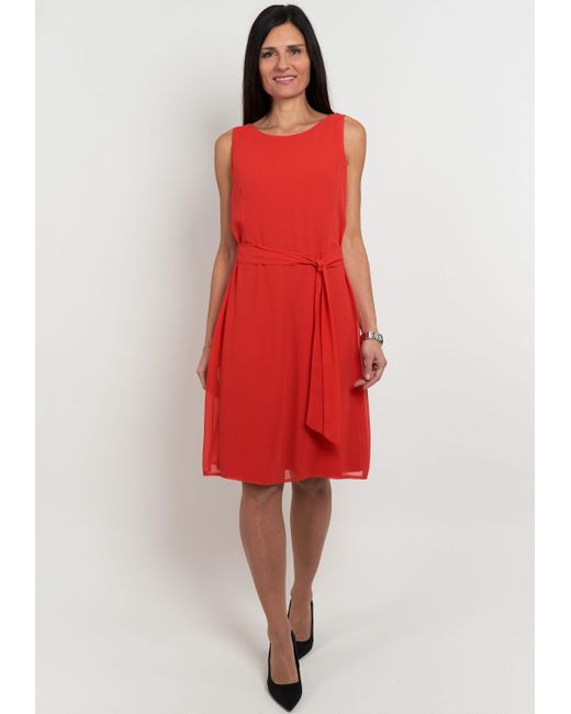 Seidel Moden Red Chiffonkleid mit Stoffgürtel, MADE IN GERMANY