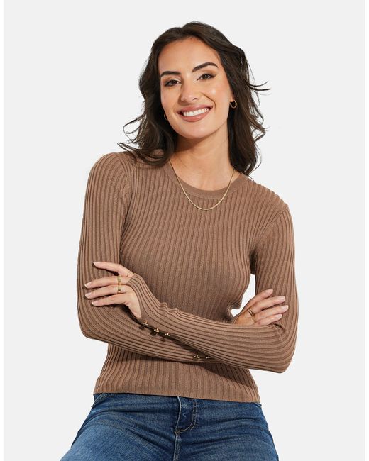 Threadbare Brown Strickpullover Hannah (1-tlg) mit stilvollen Knopfdetails an den Ärmeln