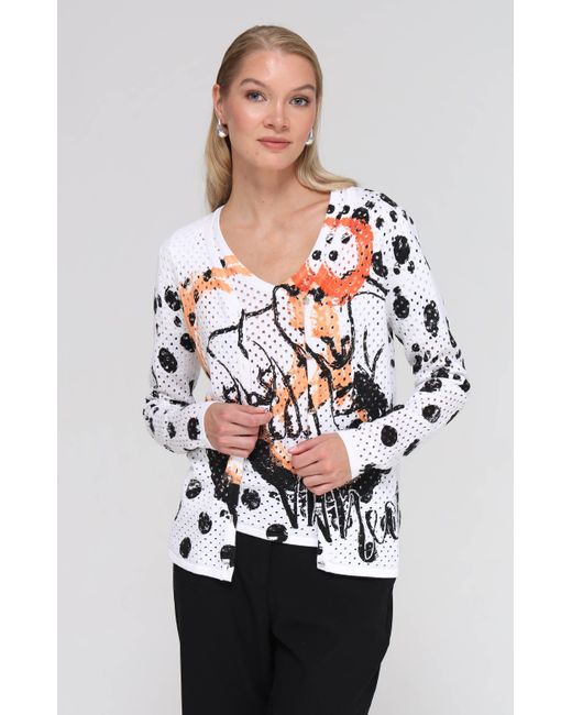Passioni White Cardigan und Top mit abstraktem Print