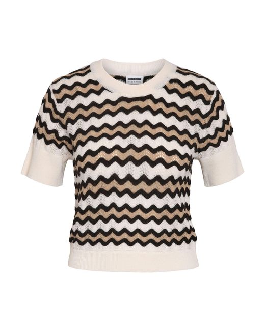 Noisy May Black T-Shirt Strick mit Zickzackmuster Lochmuster in Naturtönen NMSADIE /S O-NECK CROP KNIT TOP