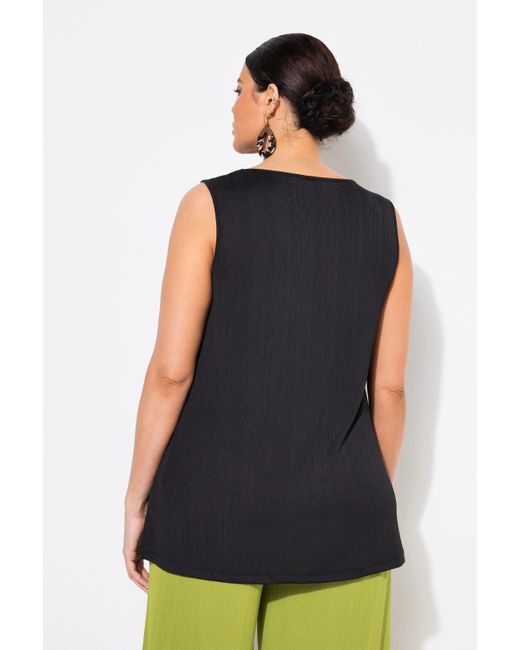Ulla Popken Black Longtop Top Rippjersey A-Linie Caree-Ausschnitt ärmellos