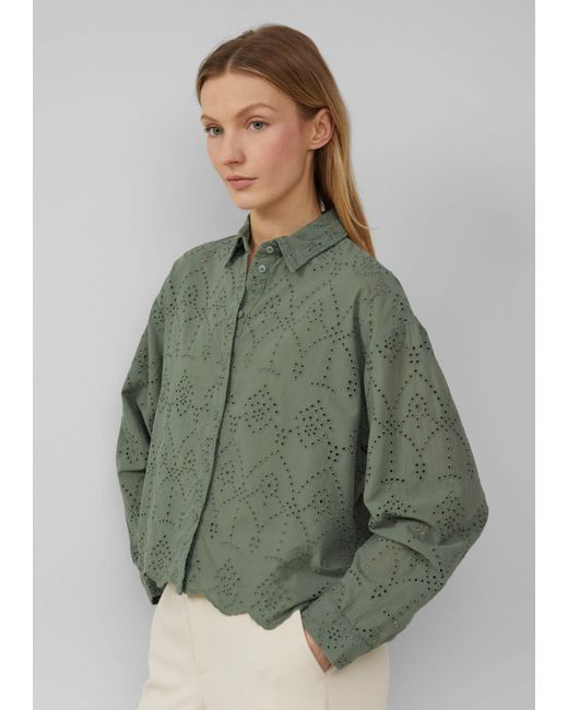 S.oliver Green Langarmbluse Verkürzte Bluse mit Lochstickerei