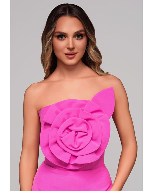 Ombre Pink Abendkleid Trägerloses Midikleid mit 3D-Rose und Schlitz