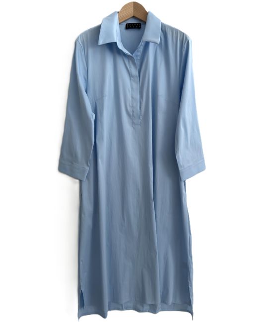 Zuckerwatte Blue A-Linien-Kleid langes Hemdblusenkleid aus feiner Baumwolle mit Stretch
