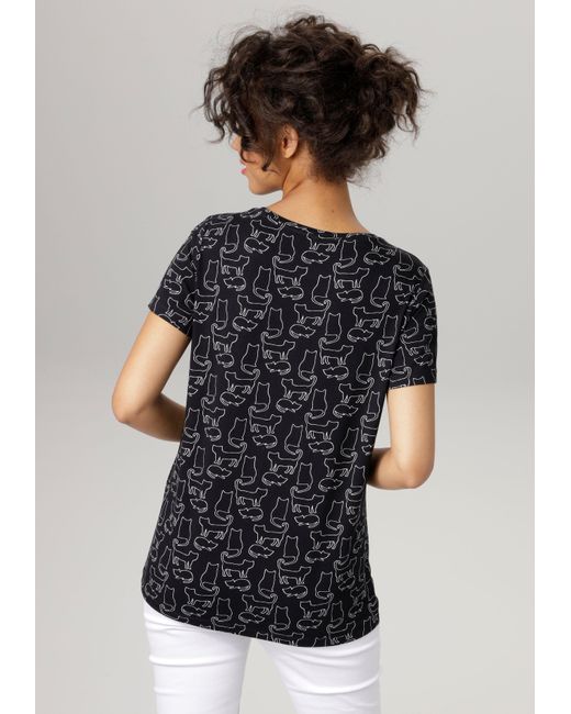 Aniston CASUAL T-Shirt mit kunstvollen Katzen-Konturen bedruckt in Schwarz  | Lyst DE