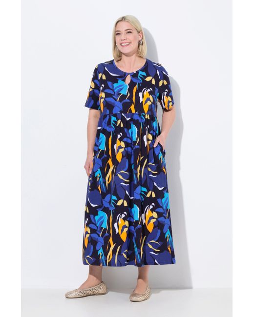 Ulla Popken Blue Maxikleid A-Linie Rundhals Halbarm Taschen