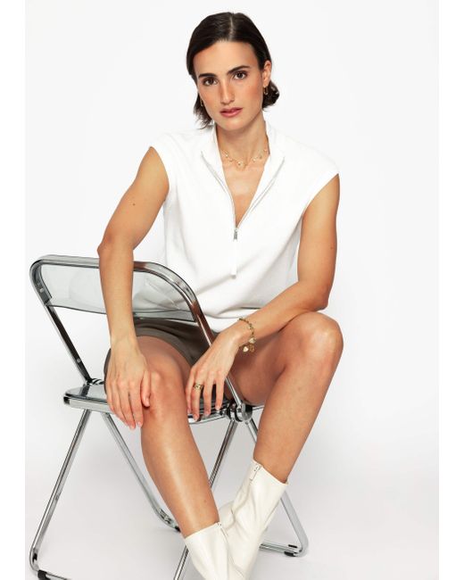 SassyClassy White T-Shirt Ärmellose Top mit Reißverschluss elegant Lässiges Stricktop