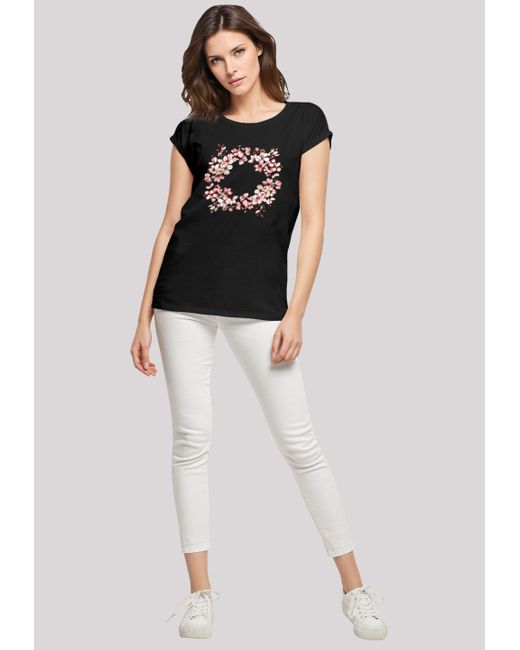 F4NT4STIC Black Shirt Rosa Frühlings Blumenkranz Dekor Premium Qualität