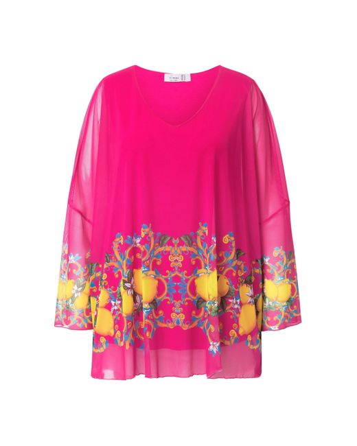 MIAMODA Pink Druckbluse Meshbluse oversized Zitronen-Bordüre