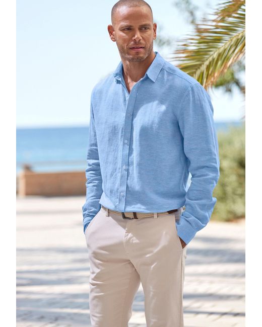 John Devin Regular Fit, Langarmhemd mit Kentkragen aus reiner Baumwolle in Blue für Herren