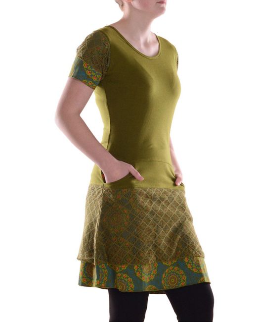 Vishes Green Sommerkleid Kleid Baumwolle Blumen-Muster A-Linie mit Taschen Alternative Bekleidung