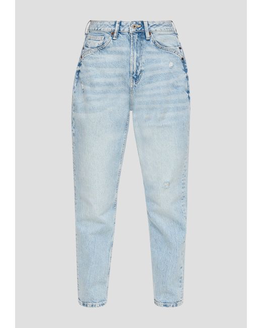 QS Blue 7/8-Hose Ankle-Jeans Mom / Relaxed fit / High rise / Tapered leg Waschung