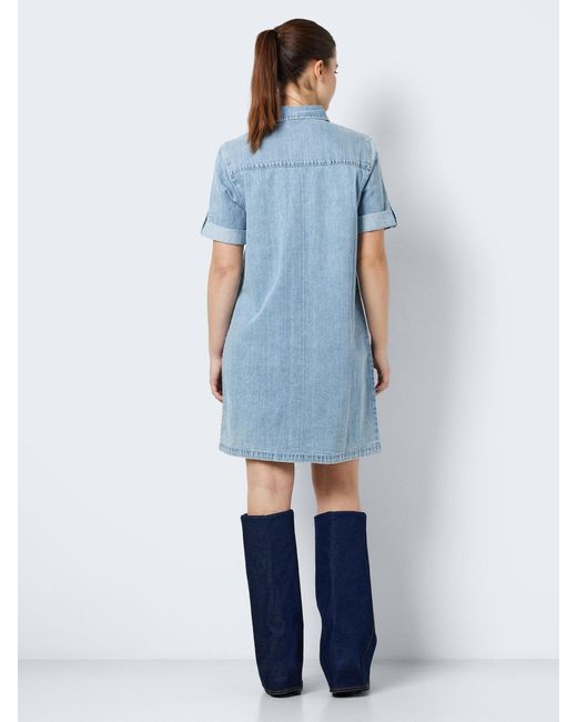 Noisy May Blue Shirtkleid Kurzes Denim Jeanskleid Oversize Kurzarm Hemd Design