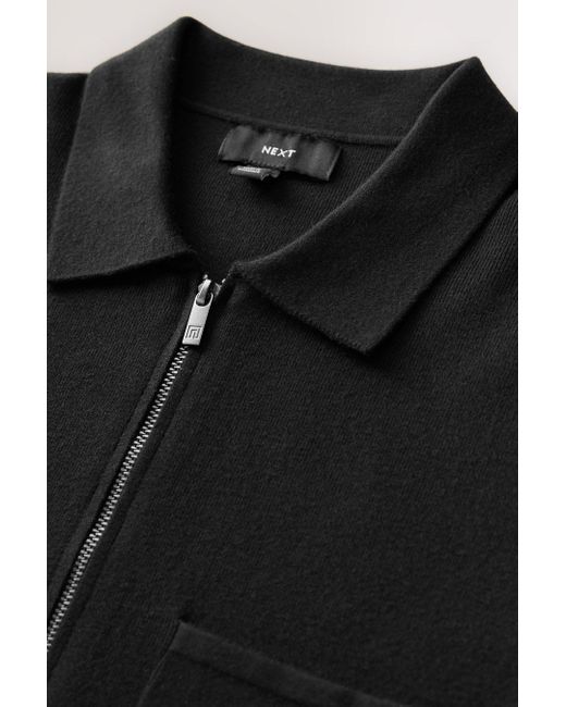Next Poloshirt Relaxed Fit Premium Kurzarmhemd, Doppel-RV (1-tlg) in Black für Herren