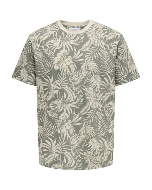 Only & Sons Rundhalsshirt ONSPERRY LIFE REG LEAF AOP SS TEE in White für Herren