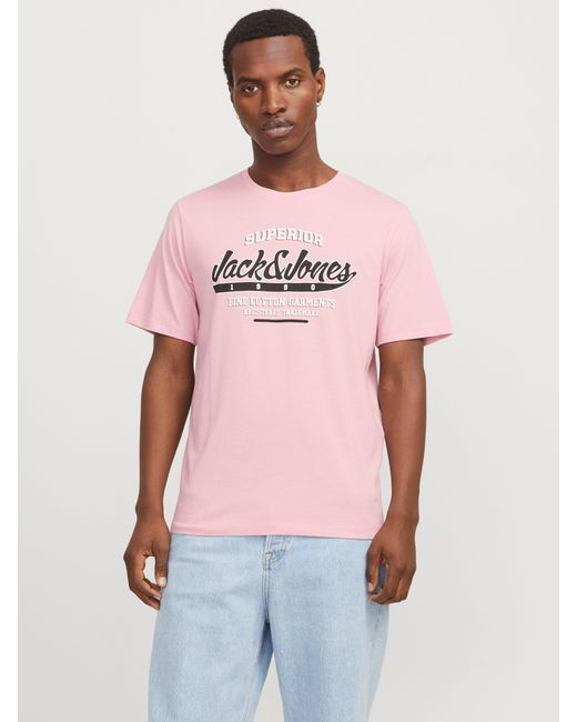 Jack & Jones Rundhalsshirt JJELOGO TEE SS O-NECK 2 COL SS25 SN mit Logo Print in Pink für Herren