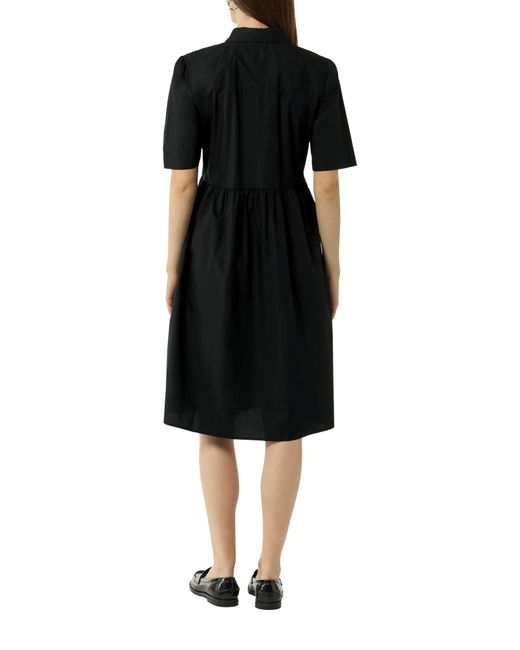 comma casual identity Black Maxikleid Baumwoll-Kleid mit Hemdkragen und Knopfleiste