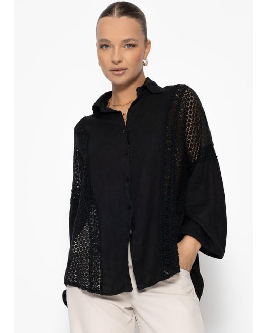 SassyClassy Black Langarmbluse Leinen Bluse