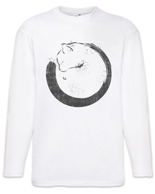 Urban Backwoods Langarmshirt Cat Circle Langarm T-Shirt Meow Kitty Kitten Cats Katze Katzen Liebe in White für Herren