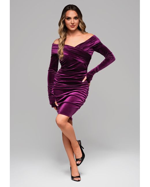 Ombre Purple Abendkleid Elegantes Off-Shoulder Samtkleid