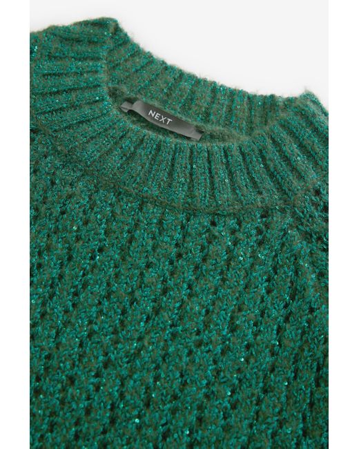 Next Green Kurzarmpullover Gestrickter Mesh-Pullover mit Pailletten (1-tlg)