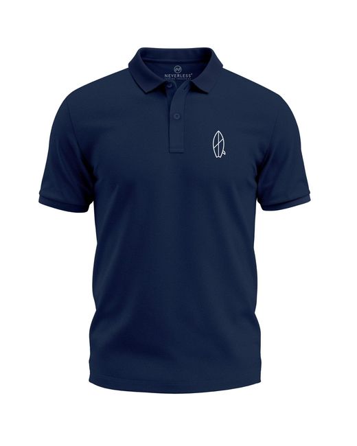 Neverless Poloshirt Surfbrett Kurzarm Polohemd aus Baumwolle mit Print in Blue für Herren
